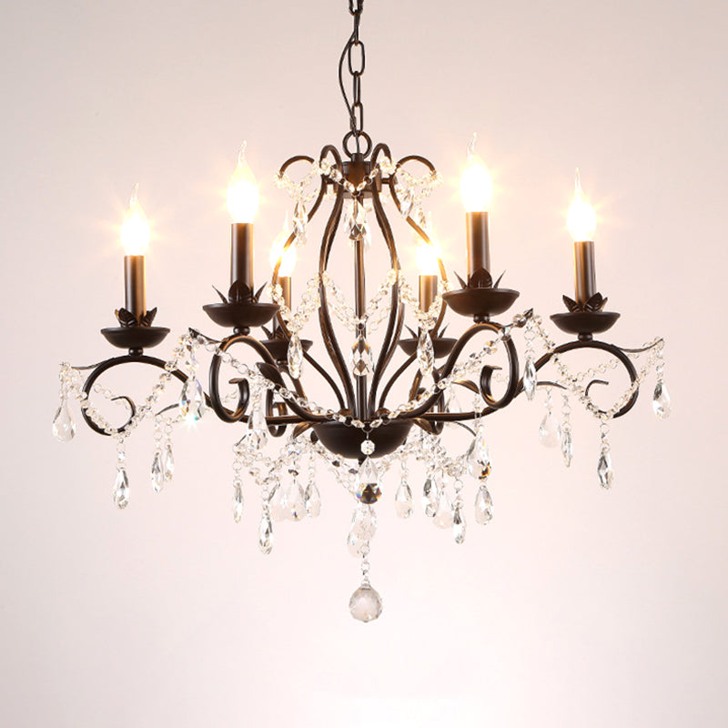 6/8-Light Traditional Black Metallic Candle Chandelier with Crystal Accents