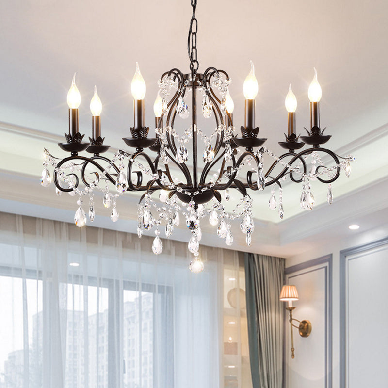 6/8-Light Traditional Black Metallic Candle Chandelier with Crystal Accents