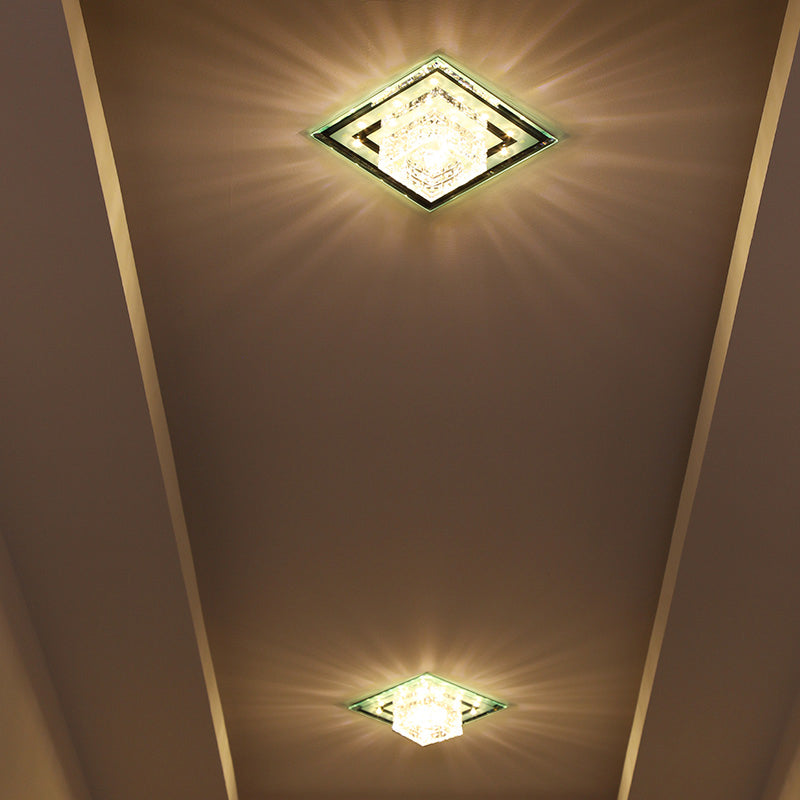 Geometric Passage LED Flush Mount Crystal Block Ceiling Light