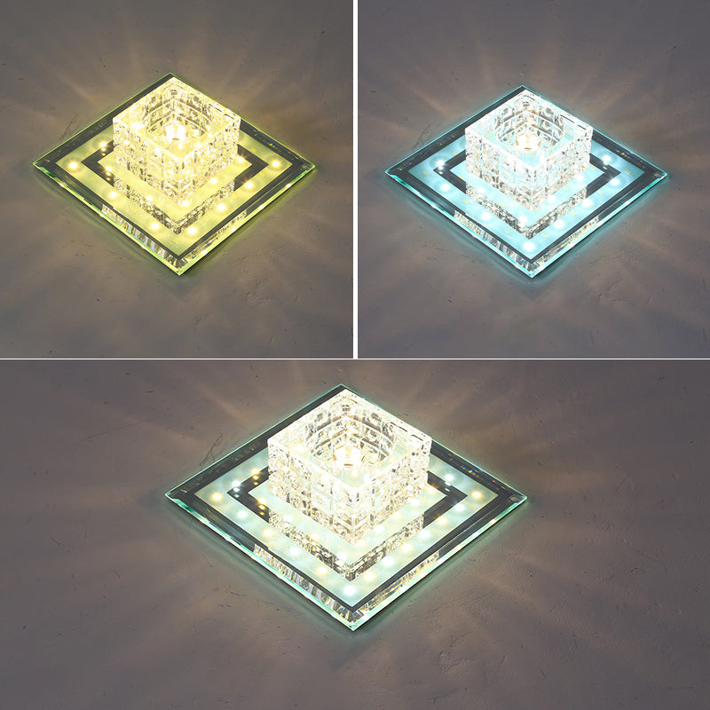 Geometric Passage LED Flush Mount Crystal Block Ceiling Light
