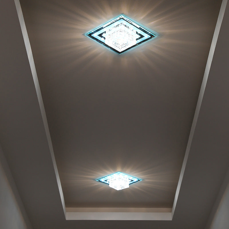Geometric Passage LED Flush Mount Crystal Block Ceiling Light