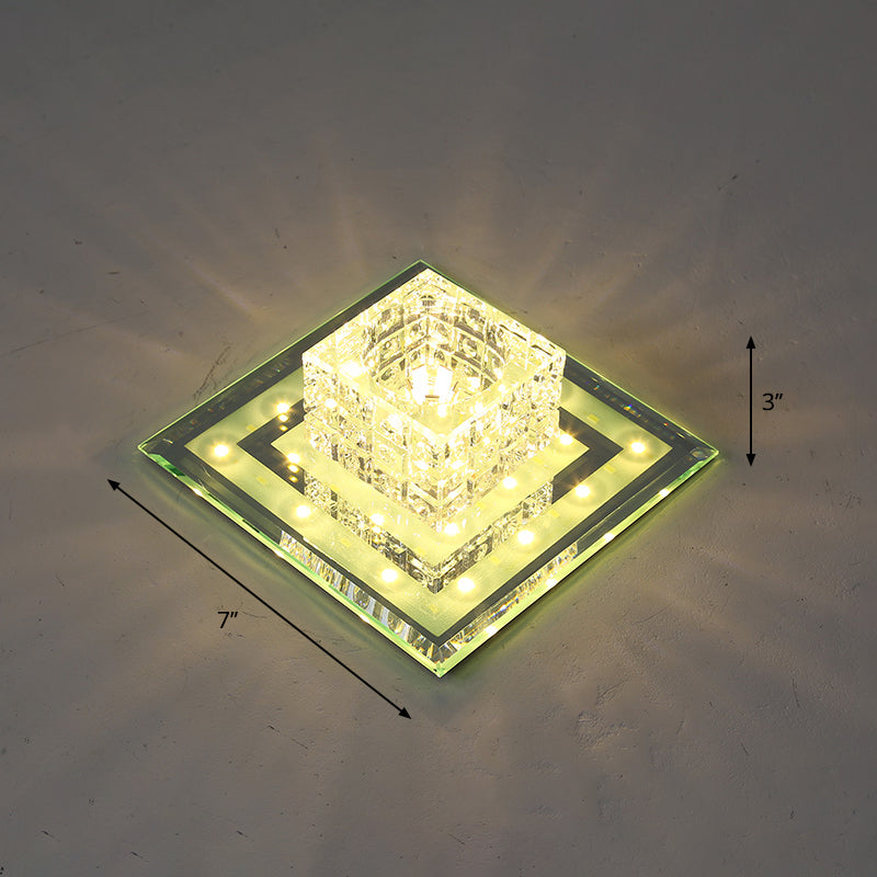 Geometric Passage LED Flush Mount Crystal Block Ceiling Light