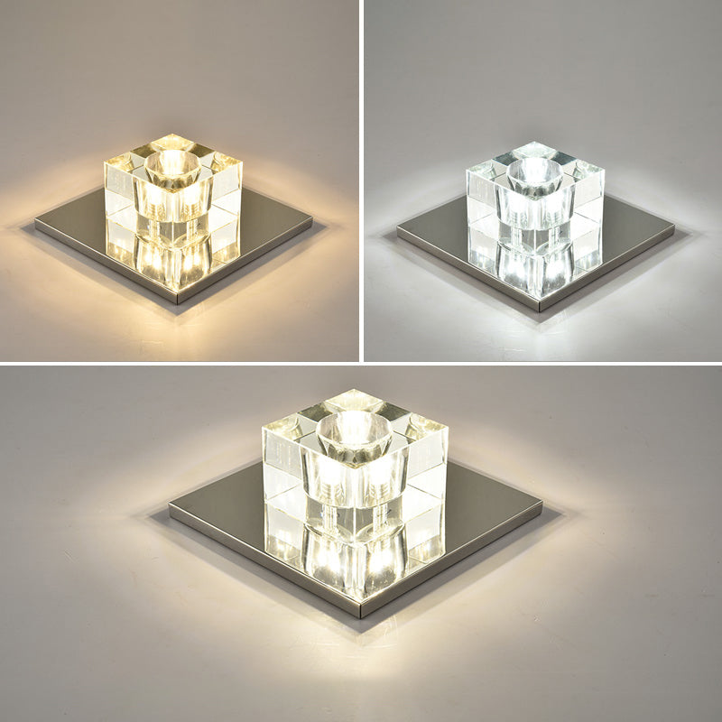 Modern Crystal Block Mini Flush Ceiling Light with Clear LED - Ideal for Corridor