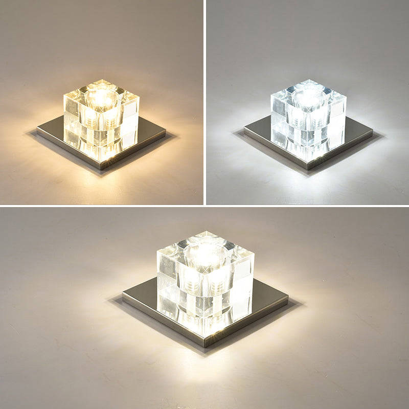 Modern Crystal Block Mini Flush Ceiling Light with Clear LED - Ideal for Corridor