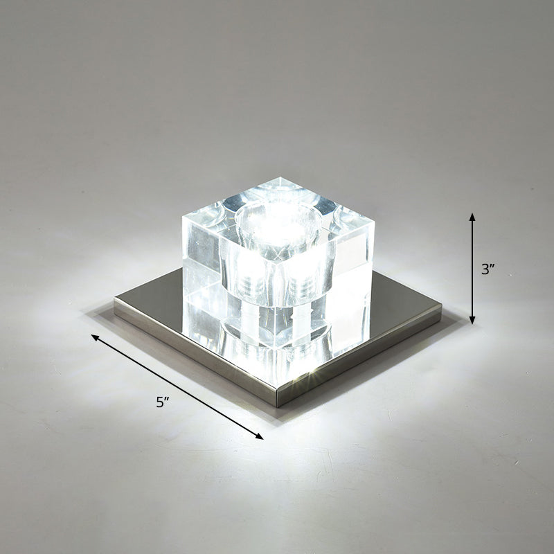 Modern Crystal Block Mini Flush Ceiling Light with Clear LED - Ideal for Corridor