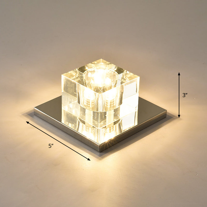 Modern Crystal Block Mini Flush Ceiling Light with Clear LED - Ideal for Corridor