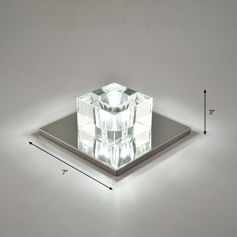 Modern Crystal Block Mini Flush Ceiling Light with Clear LED - Ideal for Corridor