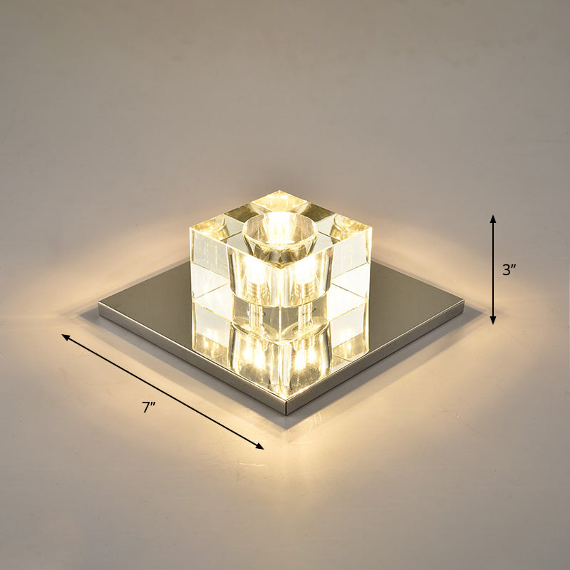 Modern Crystal Block Mini Flush Ceiling Light with Clear LED - Ideal for Corridor