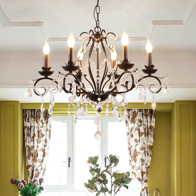 6/8-Light Traditional Black Metallic Candle Chandelier with Crystal Accents