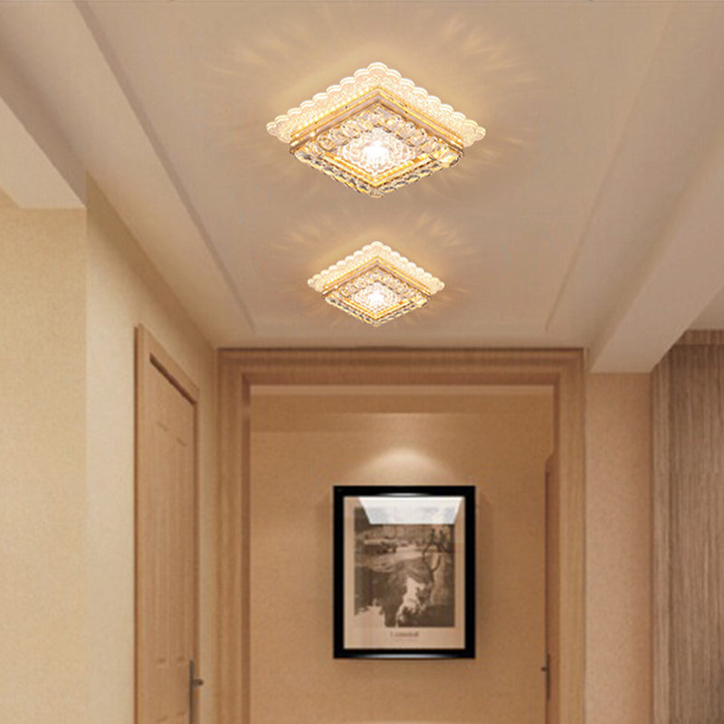 Crystal LED Flush Mount Ceiling Light - Modern Geometric Design for Hallways