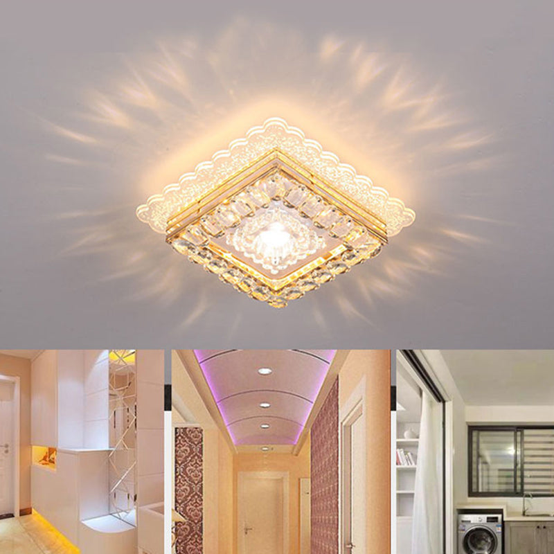 Crystal LED Flush Mount Ceiling Light - Modern Geometric Design for Hallways