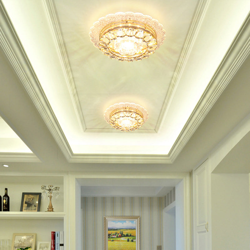 Crystal LED Flush Mount Ceiling Light - Modern Geometric Design for Hallways