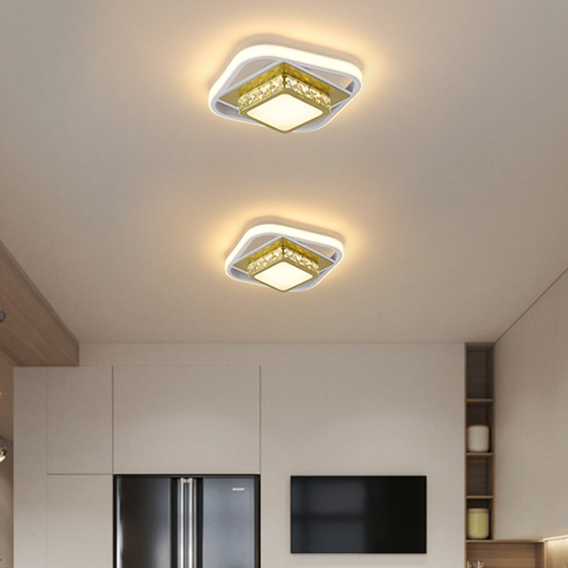 Acrylic LED Flush Ceiling Light: Square Nordic Style with Crystal Accent, Ideal for Entryways