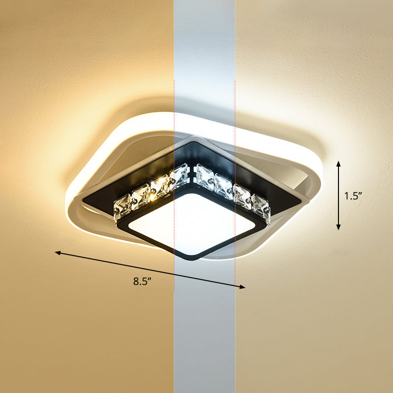 Acrylic LED Flush Ceiling Light: Square Nordic Style with Crystal Accent, Ideal for Entryways