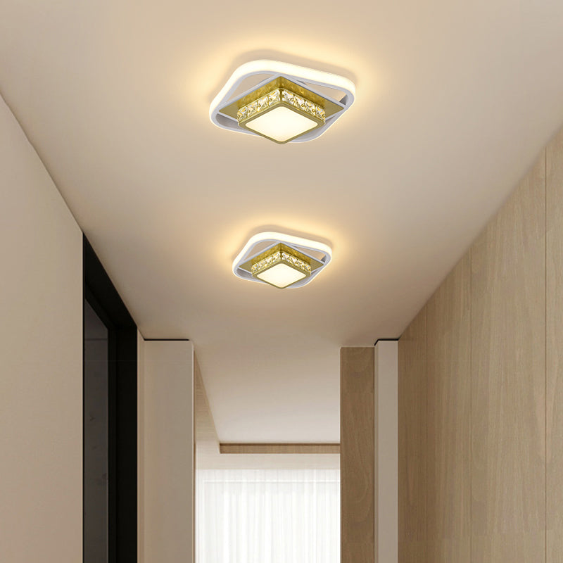 Acrylic LED Flush Ceiling Light: Square Nordic Style with Crystal Accent, Ideal for Entryways