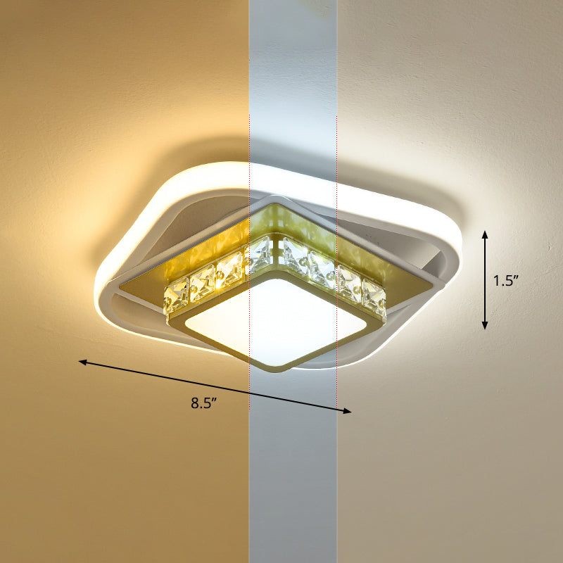 Acrylic LED Flush Ceiling Light: Square Nordic Style with Crystal Accent, Ideal for Entryways