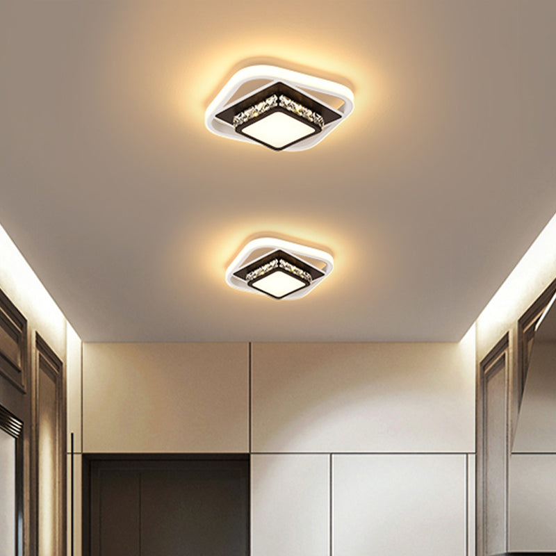 Acrylic LED Flush Ceiling Light: Square Nordic Style with Crystal Accent, Ideal for Entryways