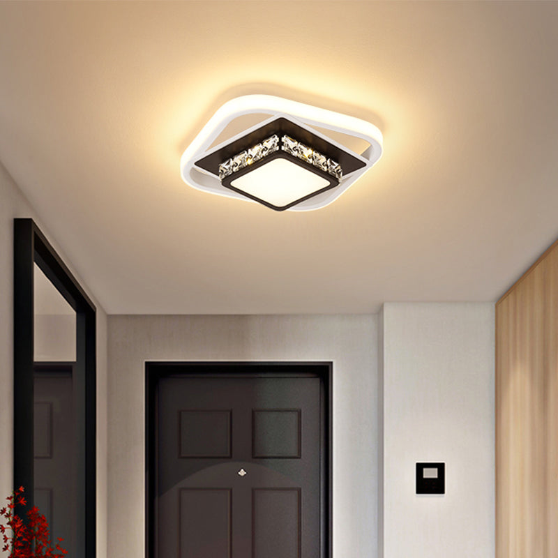 Acrylic LED Flush Ceiling Light: Square Nordic Style with Crystal Accent, Ideal for Entryways