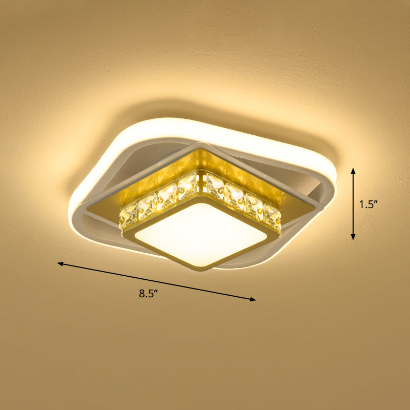 Acrylic LED Flush Ceiling Light: Square Nordic Style with Crystal Accent, Ideal for Entryways