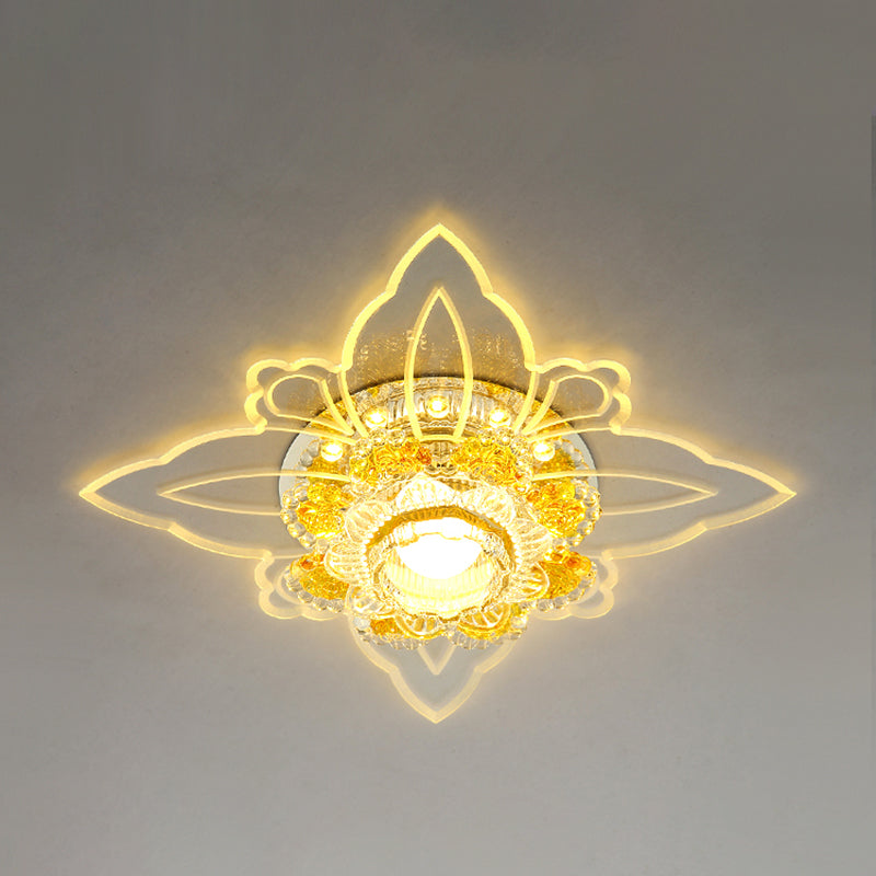 Yellow Crystal Minimalist LED Flush Mount with Floral Shape for Corridors