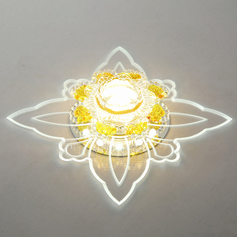 Yellow Crystal Minimalist LED Flush Mount with Floral Shape for Corridors