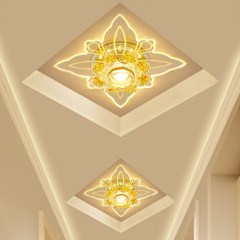 Yellow Crystal Minimalist LED Flush Mount with Floral Shape for Corridors