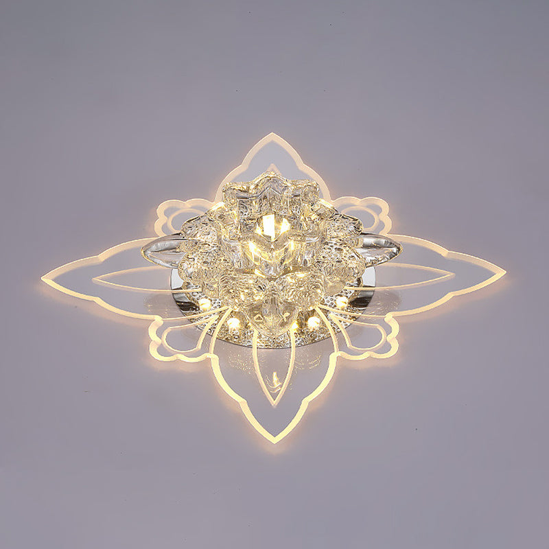 Modern Crystal LED Flower Flushmount Ceiling Light with Warm Glow for Hallway