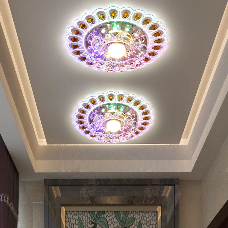 Crystal Flower Flush Ceiling Light with LED - Modern Style