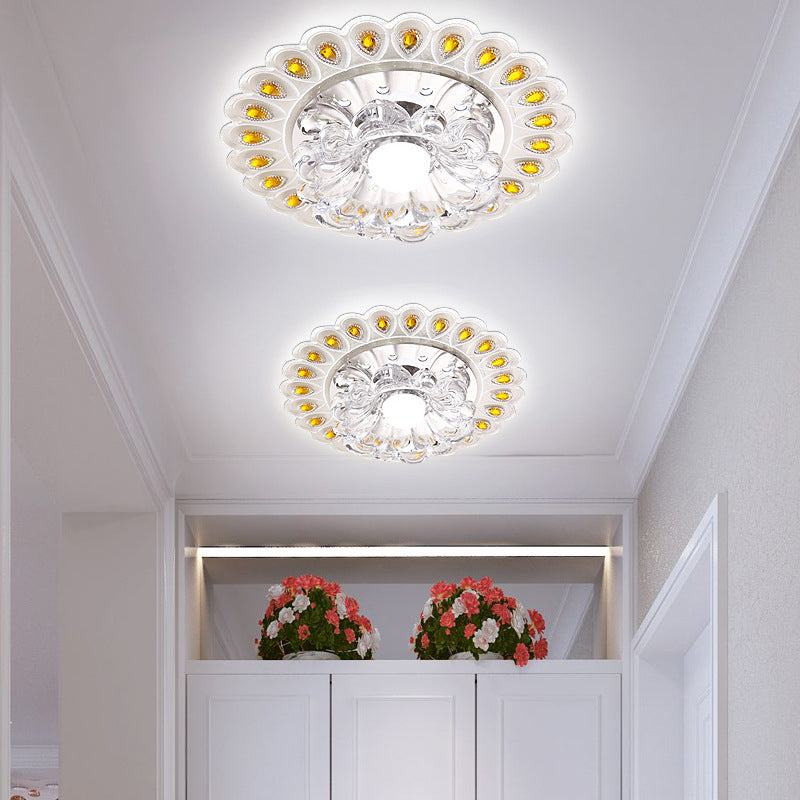 Crystal Flower Flush Ceiling Light with LED - Modern Style