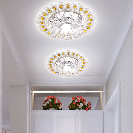 Crystal Flower Flush Ceiling Light with LED - Modern Style