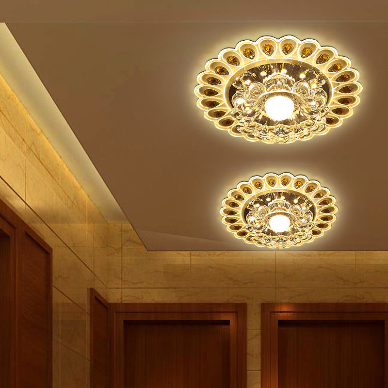 Crystal Flower Flush Ceiling Light with LED - Modern Style
