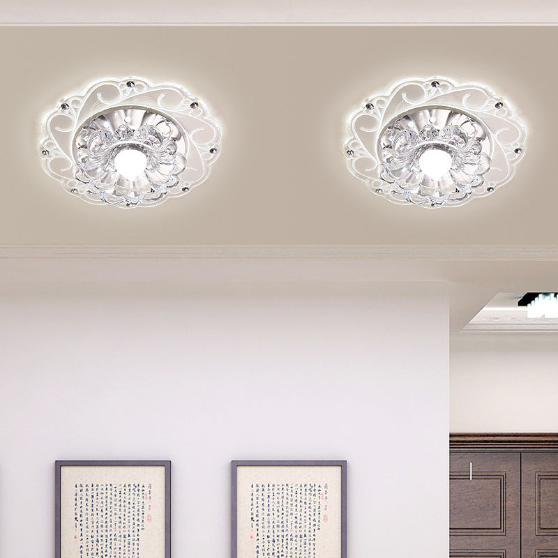 Minimalist Crystal Entryway Led Flush Mount Blossom Lighting In Clear / White