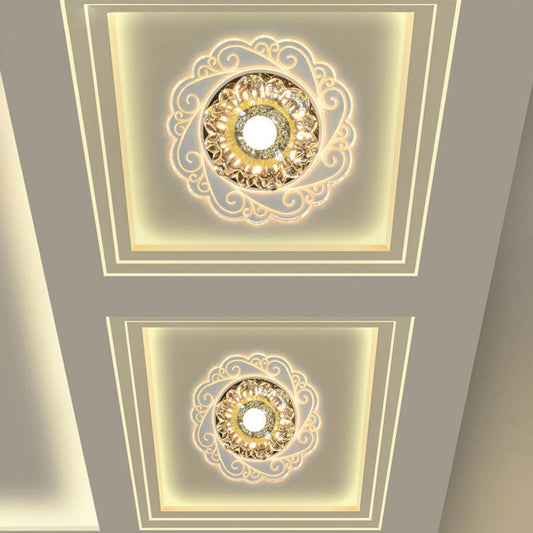 Clear Crystal Floral LED Flush Mount Ceiling Light for Entryway