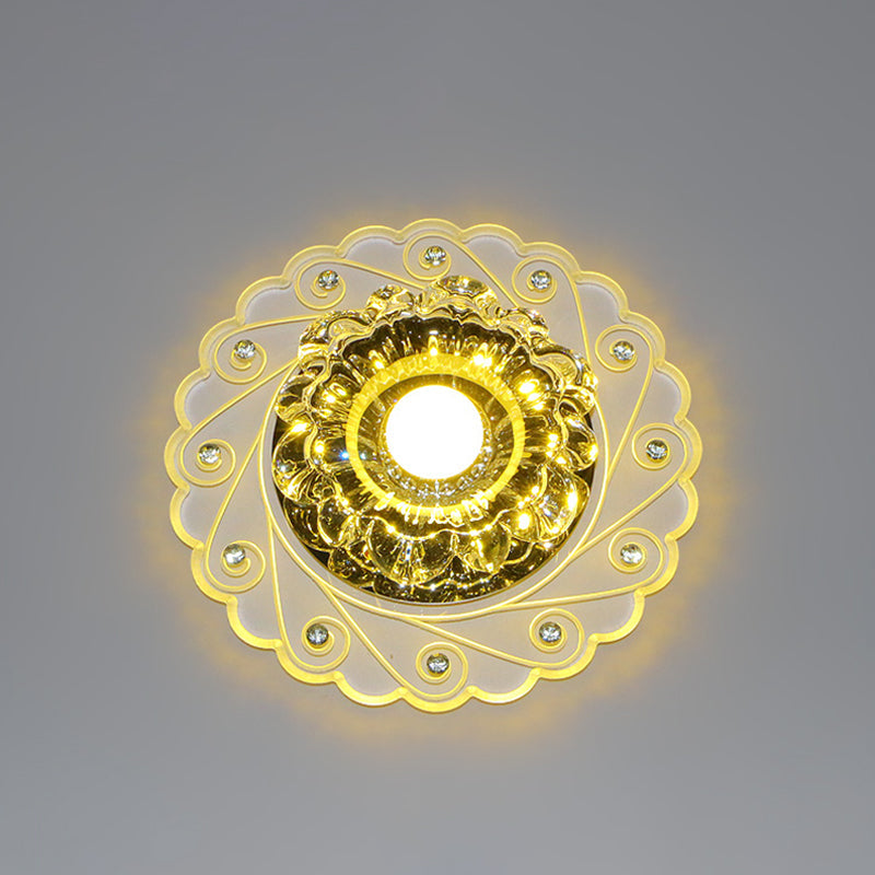 Contemporary LED Flower Flush Crystal Ceiling Light for Elegant Passages