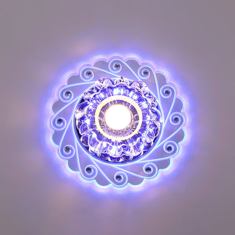 Contemporary LED Flower Flush Crystal Ceiling Light for Elegant Passages