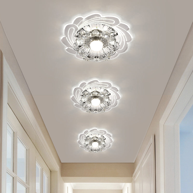 Floral Shade Crystal LED Flush Mount Lighting for Entryway - Minimalist Design