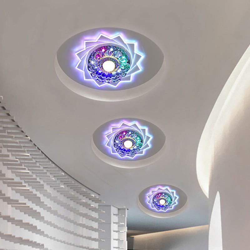 Contemporary LED Crystal Flush Ceiling Light with Floral Corridor Design - Clear