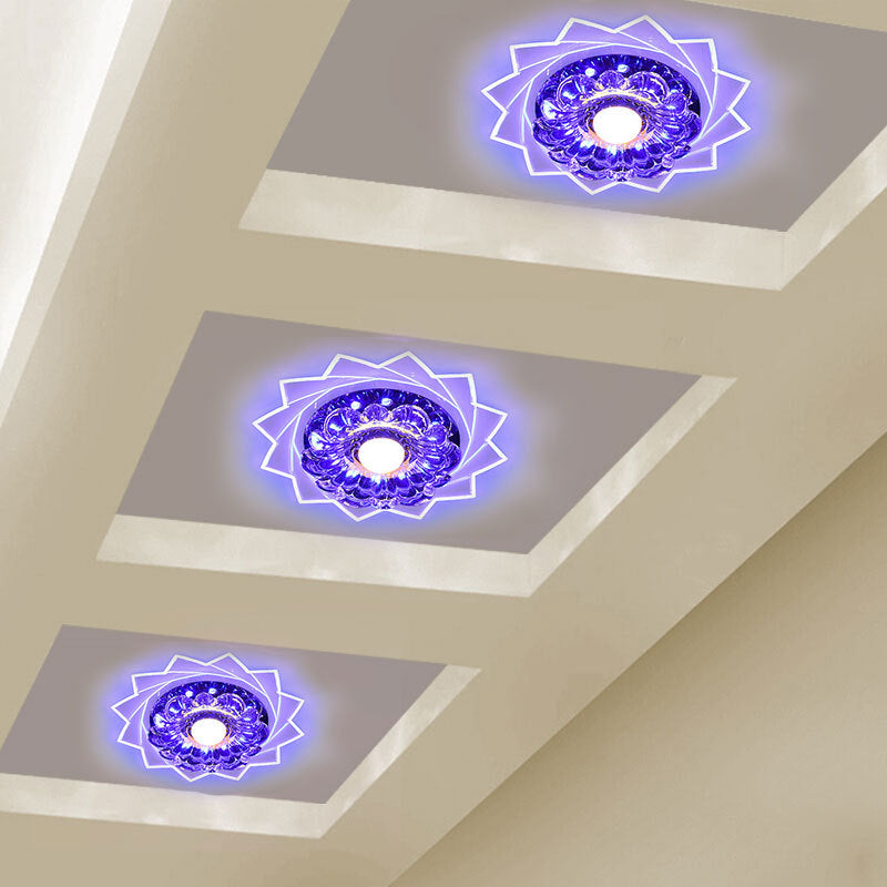 Contemporary LED Crystal Flush Ceiling Light with Floral Corridor Design - Clear