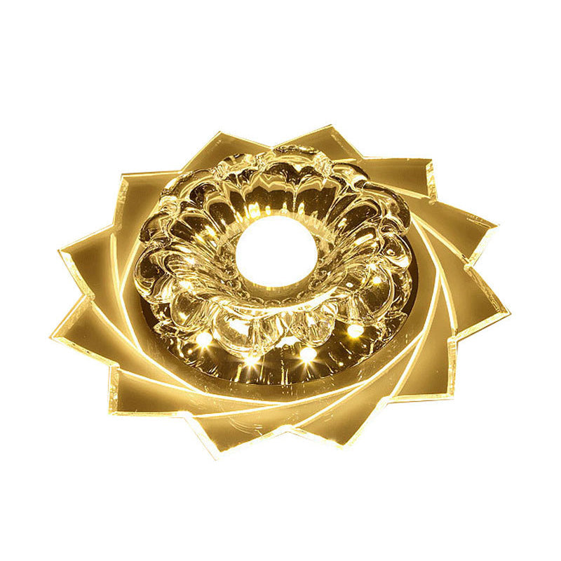 Contemporary LED Crystal Flush Ceiling Light with Floral Corridor Design - Clear