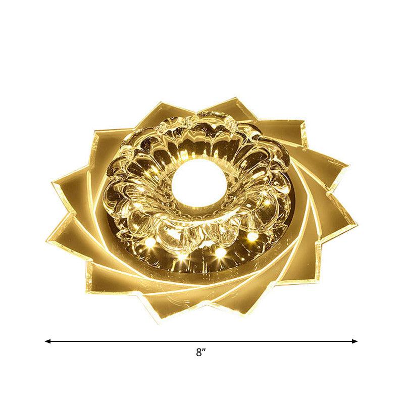 Contemporary LED Crystal Flush Ceiling Light with Floral Corridor Design - Clear