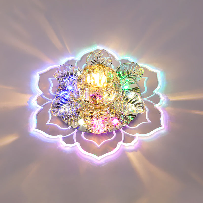 Minimalist Crystal Clear LED Floral Shade Flush Mount Light for Corridor