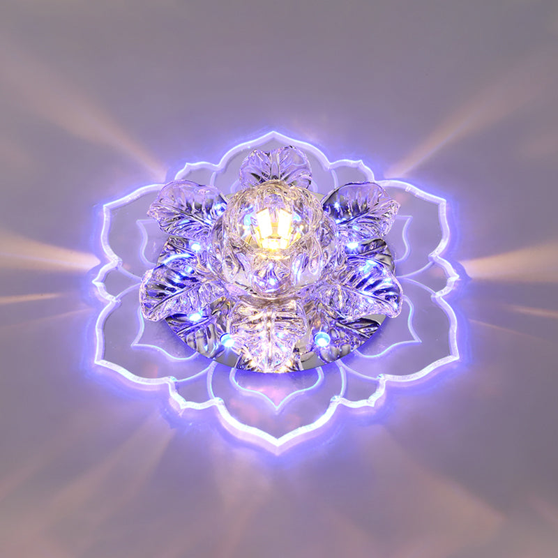 Minimalist Crystal Clear LED Floral Shade Flush Mount Light for Corridor