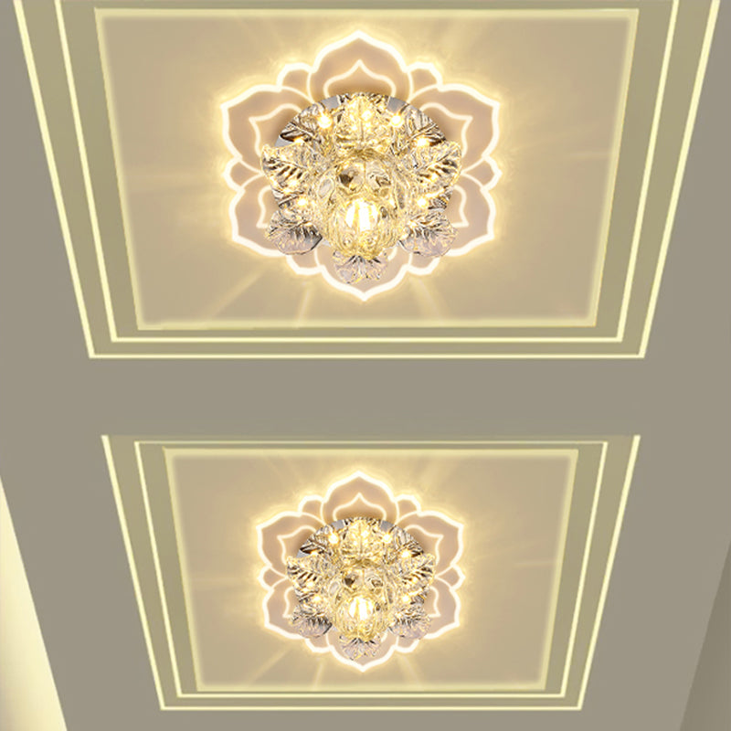 Minimalist Crystal Clear LED Floral Shade Flush Mount Light for Corridor