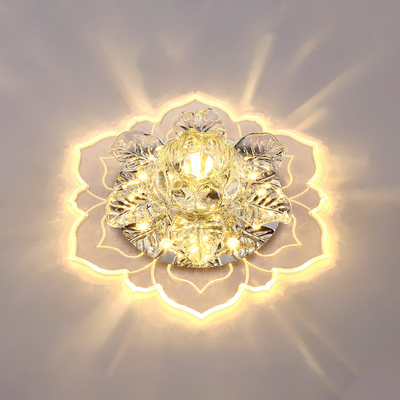 Minimalist Crystal Clear LED Floral Shade Flush Mount Light for Corridor