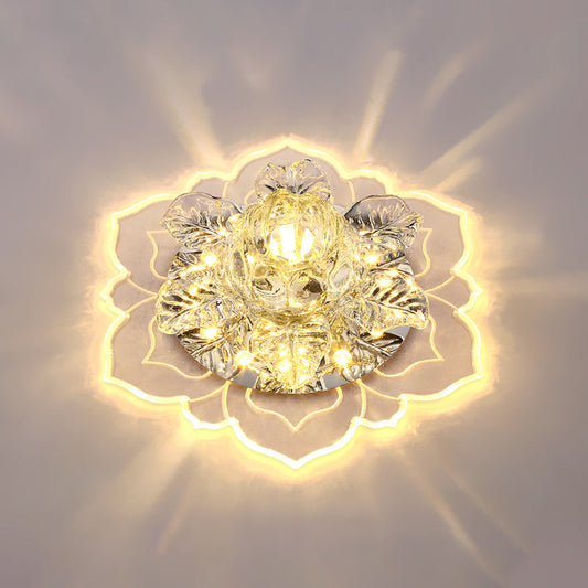 Minimalist Crystal Clear LED Floral Shade Flush Mount Light for Corridor