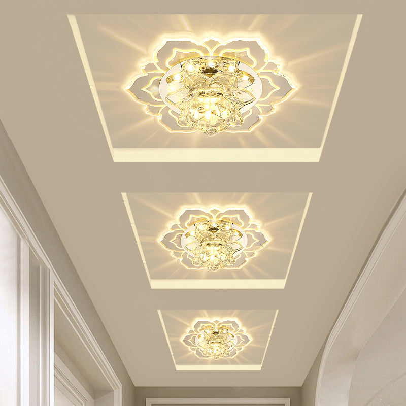 Modern Crystal LED Flush Mount Ceiling Light for Hallway - Clear Blossom Design