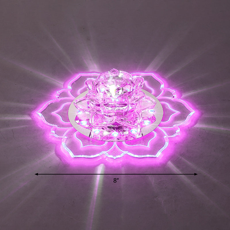 Modern Crystal LED Flush Mount Ceiling Light for Hallway - Clear Blossom Design