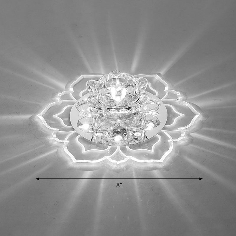 Modern Crystal LED Flush Mount Ceiling Light for Hallway - Clear Blossom Design