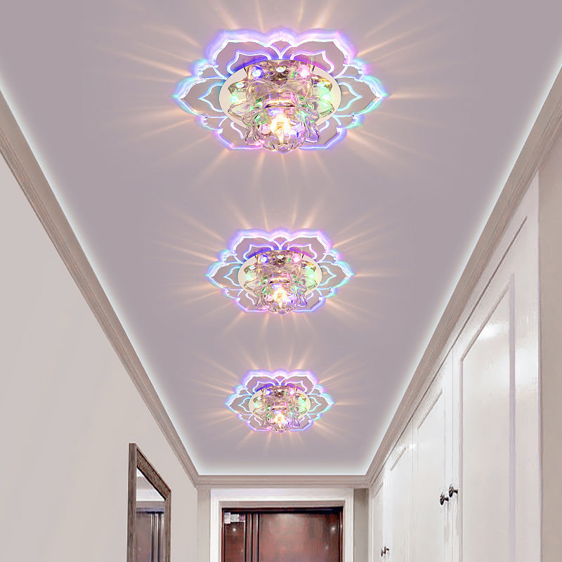 Modern Crystal LED Flush Mount Ceiling Light for Hallway - Clear Blossom Design
