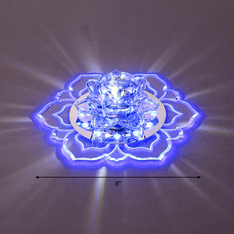 Modern Crystal LED Flush Mount Ceiling Light for Hallway - Clear Blossom Design